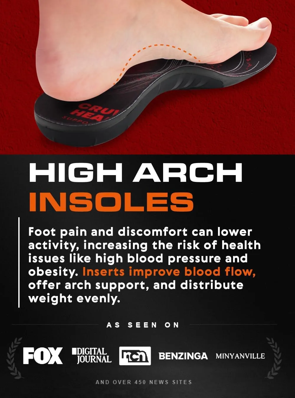 2 Pairs of 220  lbs Plantar Fasciitis Insoles Men Women - Heavy Duty High Arch Support - Orthotic Shoe Inserts - Work Boot Shoe Insole (Black, XL)