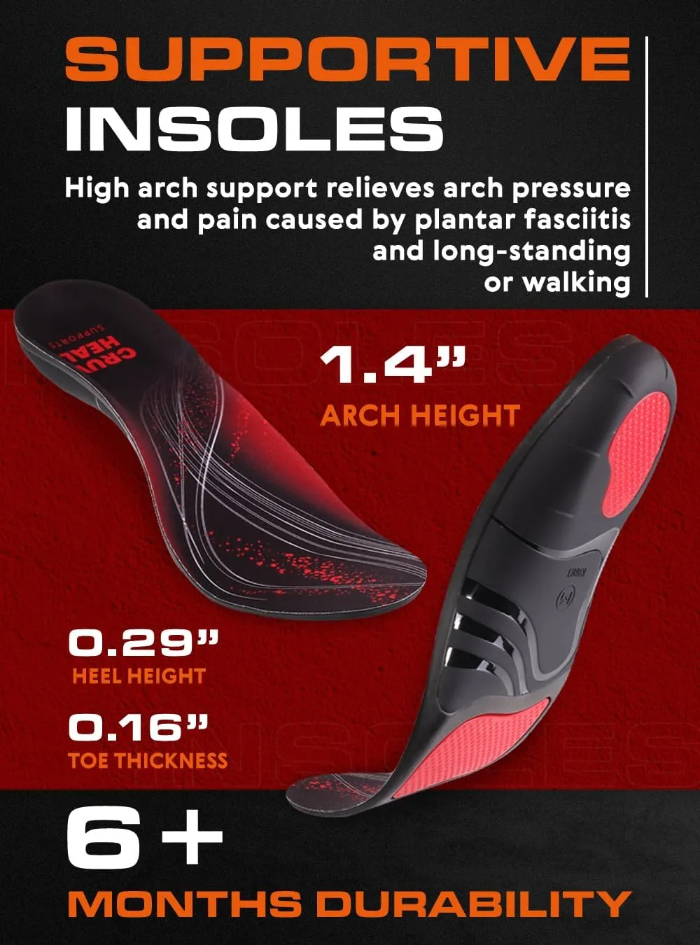 2 Pairs of 220  lbs Plantar Fasciitis Insoles Men Women - Heavy Duty High Arch Support - Orthotic Shoe Inserts - Work Boot Shoe Insole (Black, XL)