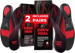 2 Pairs of 220  lbs Plantar Fasciitis Insoles Men Women - Heavy Duty High Arch Support - Orthotic Shoe Inserts - Work Boot Shoe Insole (Black, XL)