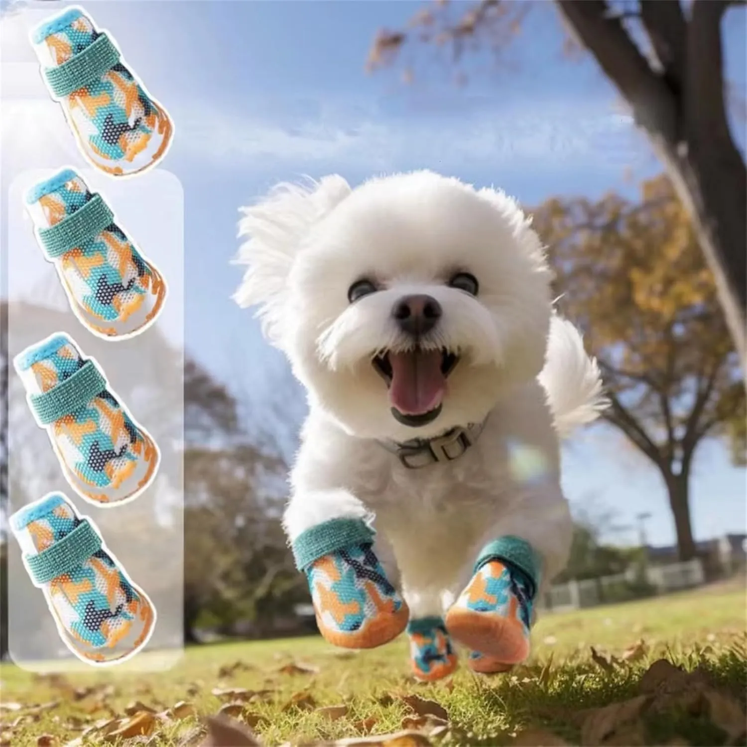 4Pcs Camouflage Color Sport Dog Boots Breathable Dog Shoes Teddy Pomeranian Bichon Middle and Small Dogs Four Seasons Universal (Size 1)
