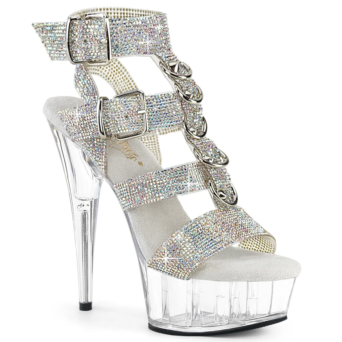 6 Inch Heel DELIGHT-656RS Silver Rhinestone