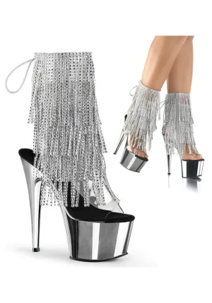7" Heel, 2 3/4" PF Open Toe/Heel Lace-Up Fringe Ankle Boot