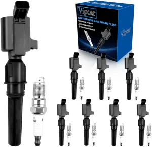 8 Set DG508 Ignition Coil Pack and Iridium Spark Plugs Compatible with Ford V8 1997-2010 F150-550 Trucks, E-Series Vans 4.2/4.6/5.4/6.2/7.3L, Mustang Explorer Expedition Town Car Mountaineer