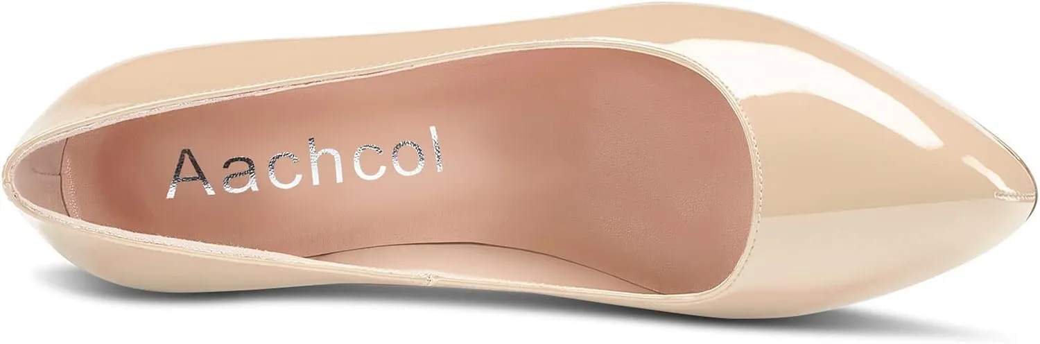 Aachcol Women Stiletto Pumps Hidden Platform Close Round Toe High Heel Slip-on Office Wedding Party Dress Shoes 5 Inch