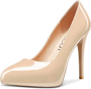 Aachcol Women Stiletto Pumps Hidden Platform Close Round Toe High Heel Slip-on Office Wedding Party Dress Shoes 5 Inch