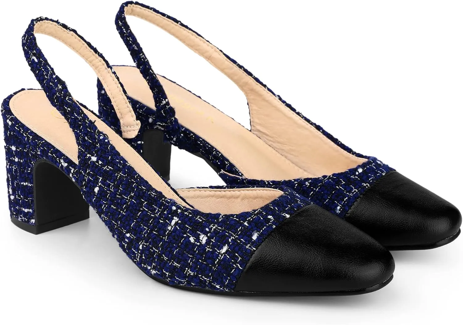 Allegra K Slingback Cap Toe Christmas Plaid Chunky Heel Pumps for Women