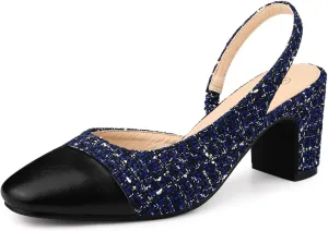 Allegra K Slingback Cap Toe Christmas Plaid Chunky Heel Pumps for Women