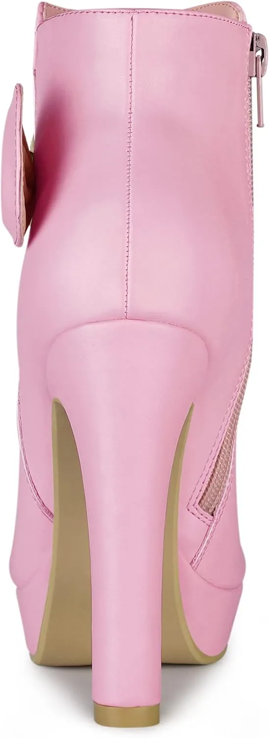 Allegra K Women's Chunky High Heels Platform Bow Decor Ankle Boots