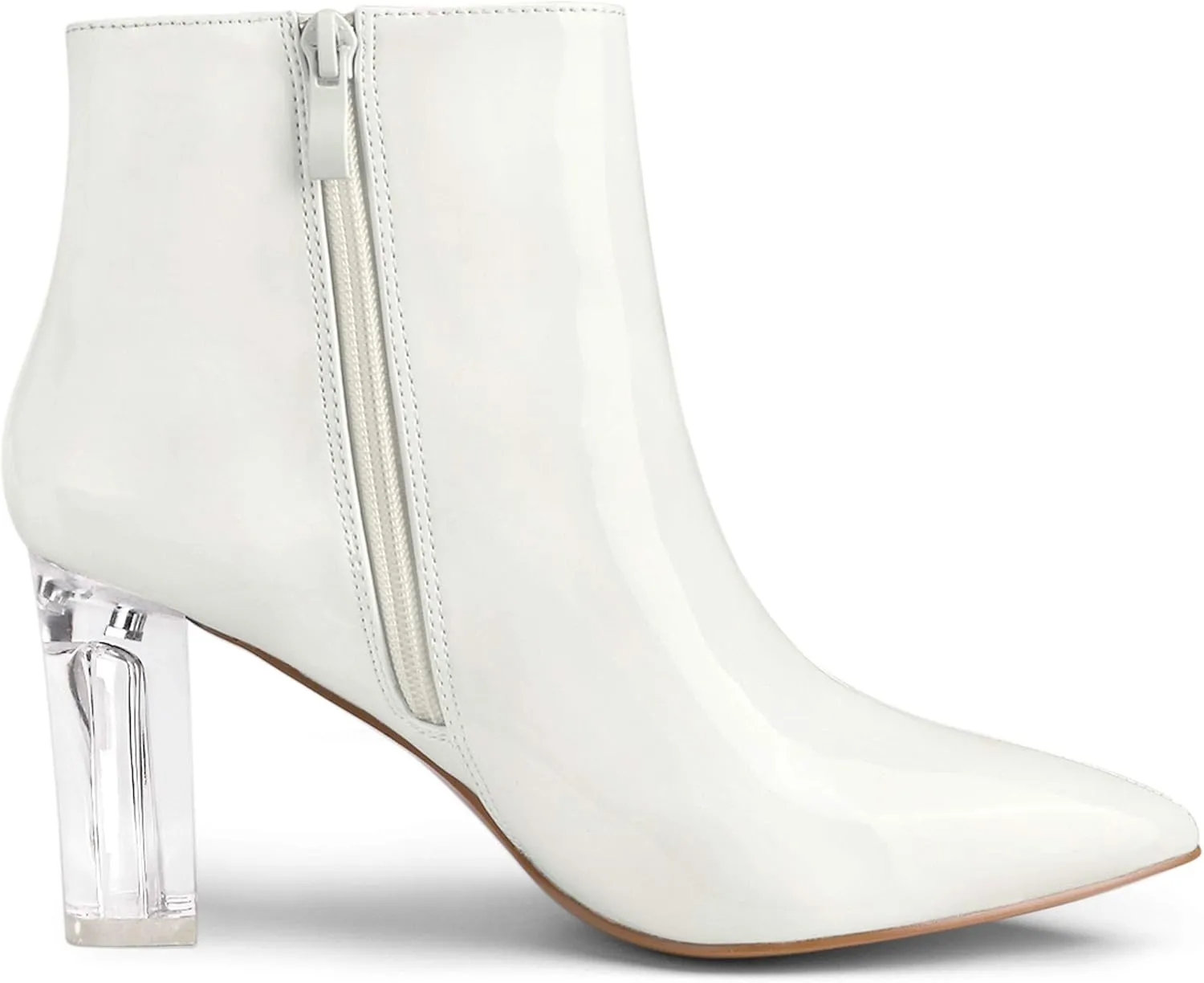 Allegra K Women's Clear Heel Pointed Toe Chunky Heels Ankle Boots