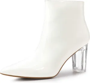 Allegra K Women's Clear Heel Pointed Toe Chunky Heels Ankle Boots