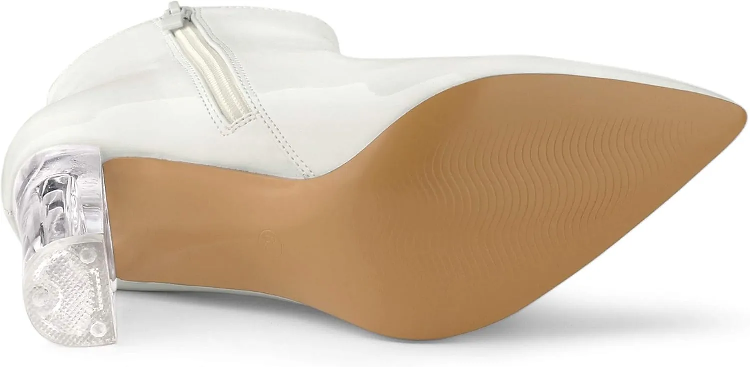 Allegra K Women's Clear Heel Pointed Toe Chunky Heels Ankle Boots