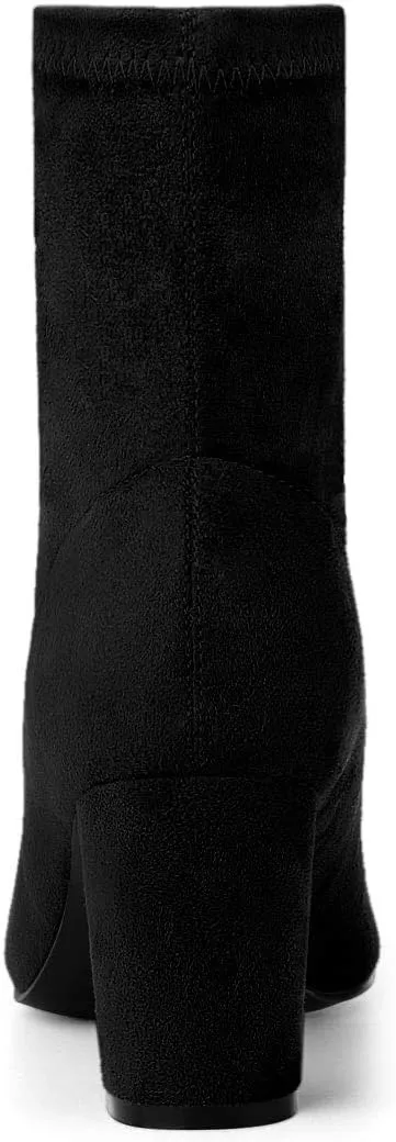 Allegra K Women's Front Zipper Chunky High Heel Ankle Boots