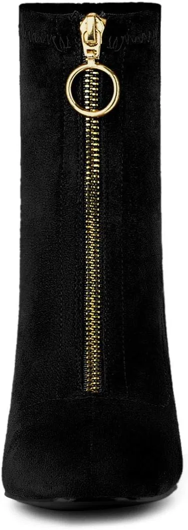 Allegra K Women's Front Zipper Chunky High Heel Ankle Boots