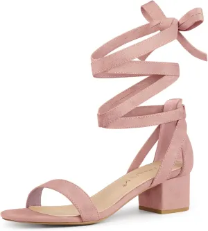 Allegra K Women's Open Toe Block Heel Lace Up Heels Heel Sandals