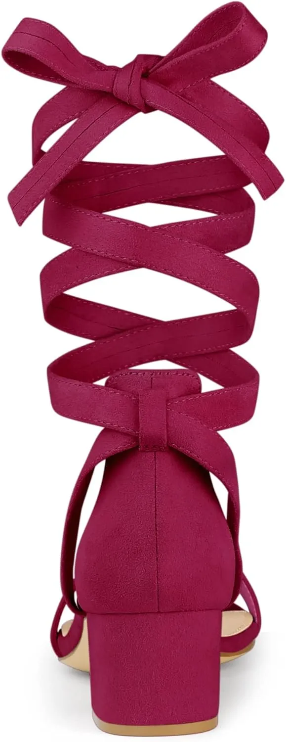 Allegra K Women's Open Toe Block Heel Lace Up Heels Heel Sandals