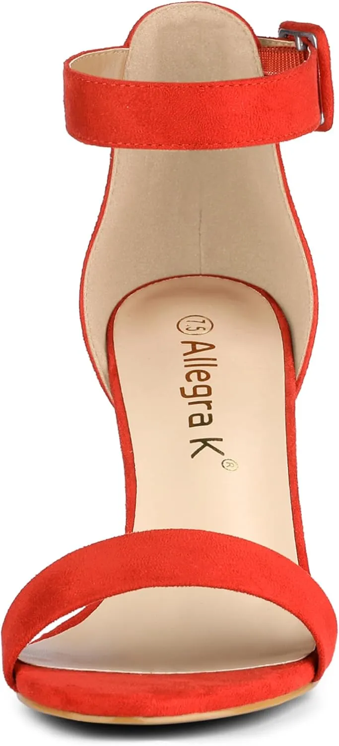 Allegra K Women's Open Toe High Chunky Heel Buckle Ankle Strap Sandals