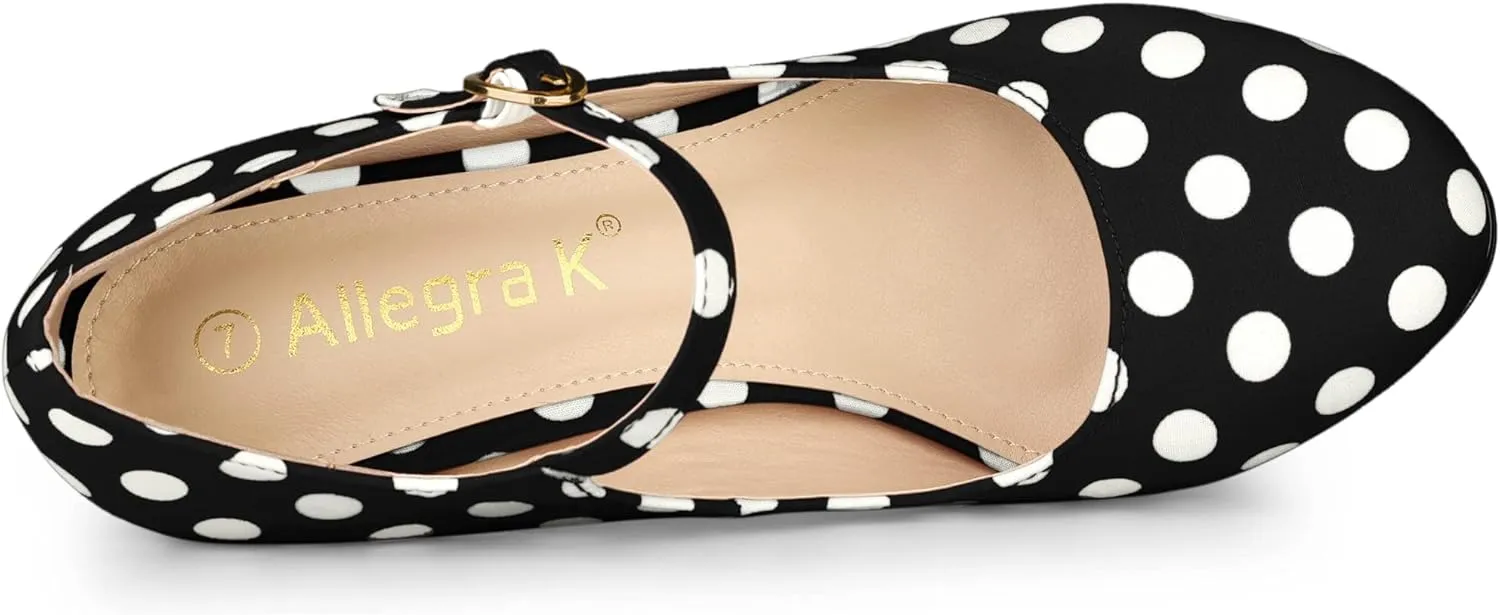 Allegra K Women's Platform Mary Jane Polka Dots Round Toe Stiletto High Heel Pumps