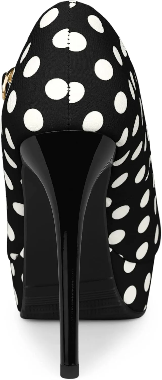 Allegra K Women's Platform Mary Jane Polka Dots Round Toe Stiletto High Heel Pumps