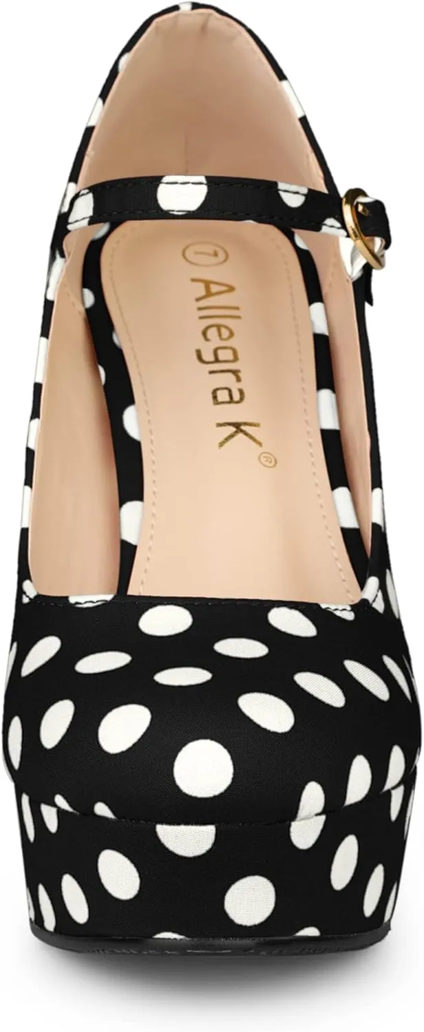 Allegra K Women's Platform Mary Jane Polka Dots Round Toe Stiletto High Heel Pumps