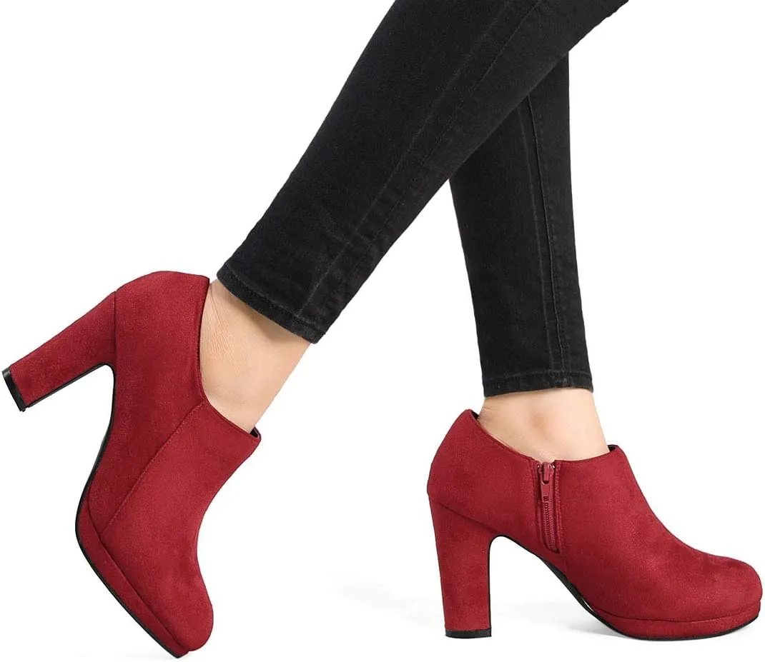 Allegra K Women's Platform Round Toe Chunky Heels Ankle Booties