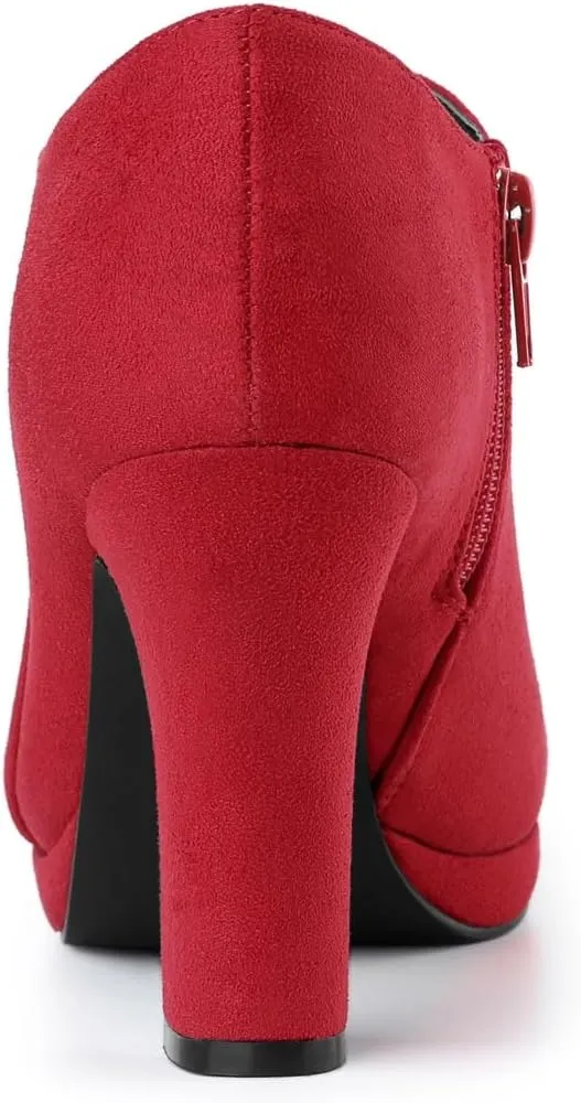 Allegra K Women's Platform Round Toe Chunky Heels Ankle Booties