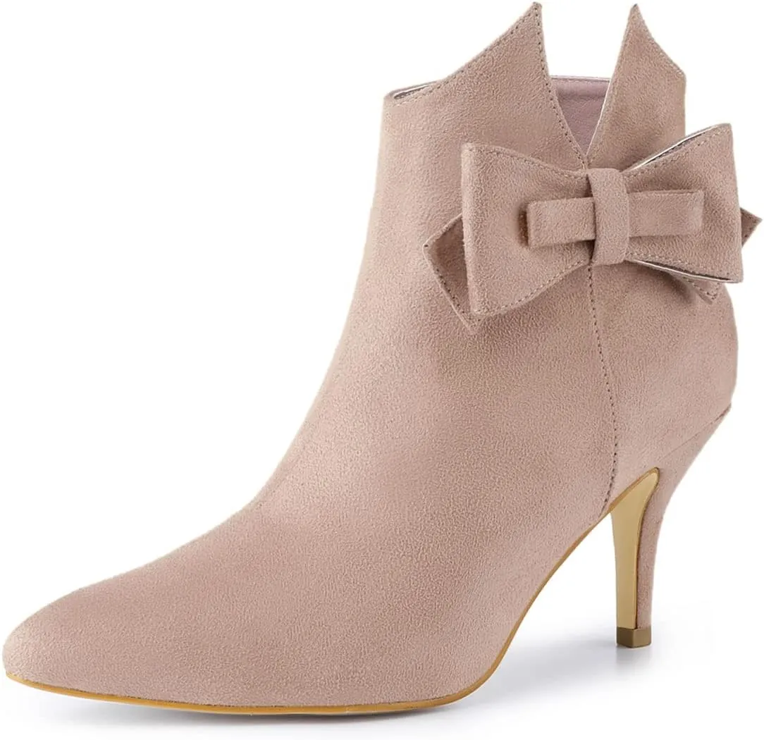 Allegra K Women's Point Toe Bow Stiletto Heel Ankle Boots