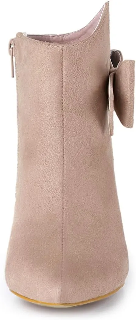 Allegra K Women's Point Toe Bow Stiletto Heel Ankle Boots
