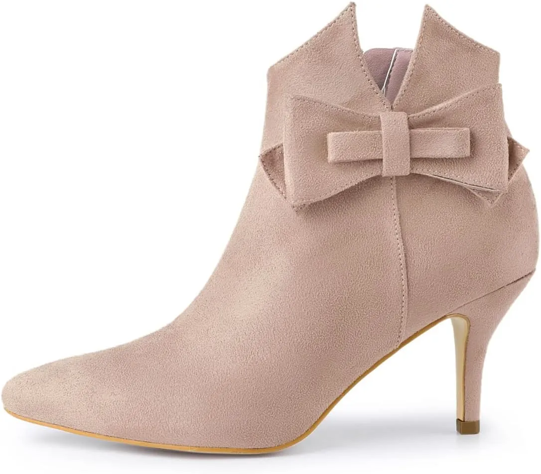 Allegra K Women's Point Toe Bow Stiletto Heel Ankle Boots