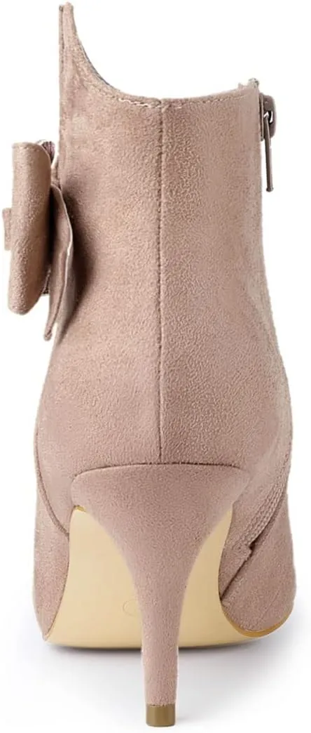 Allegra K Women's Point Toe Bow Stiletto Heel Ankle Boots