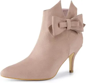 Allegra K Women's Point Toe Bow Stiletto Heel Ankle Boots