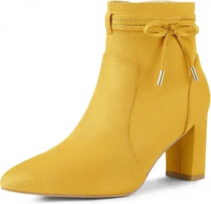 Allegra K Women's Pointed Toe Block Heel Zipper Ankle Boots