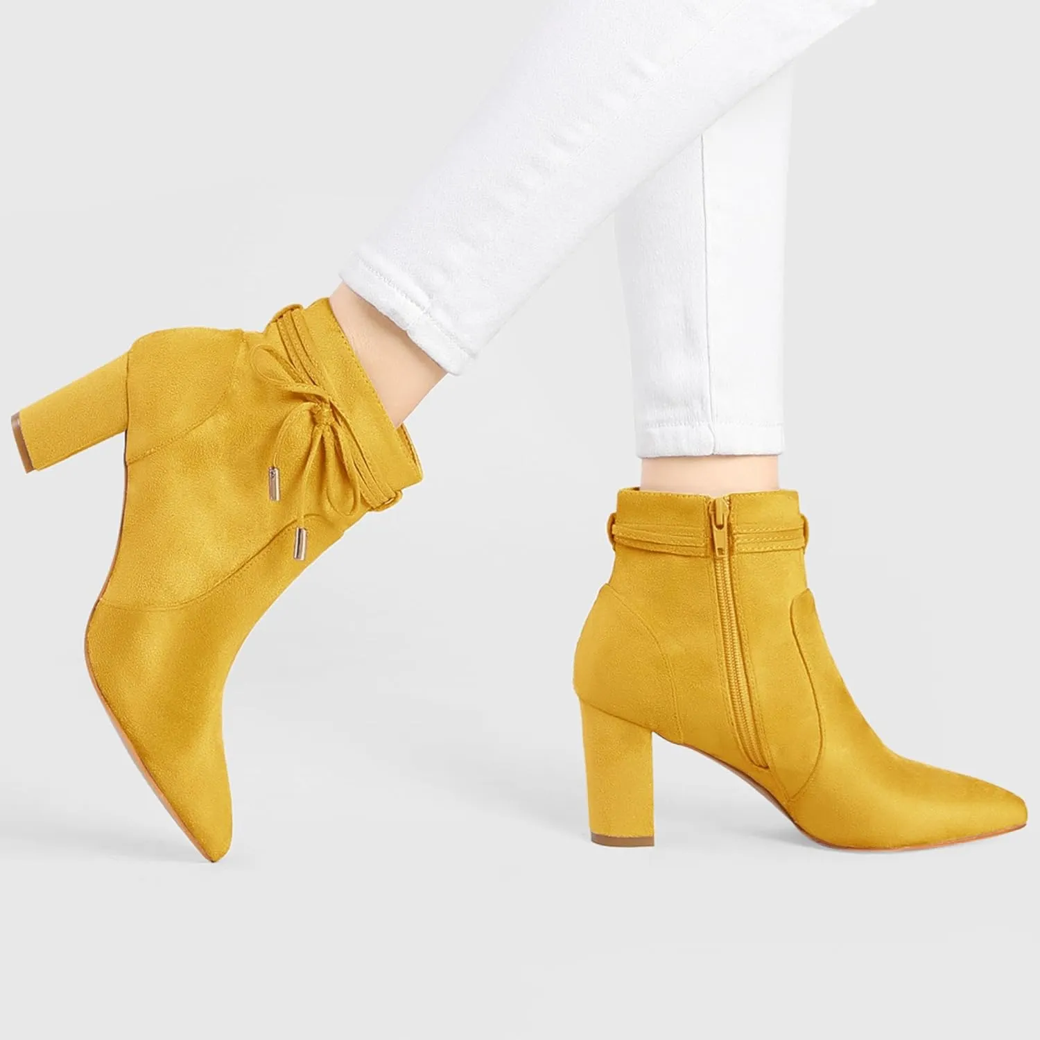 Allegra K Women's Pointed Toe Block Heel Zipper Ankle Boots