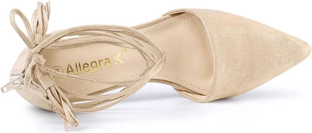 Allegra K Women's Pointed Toe Block Heels Lace Up Pumps