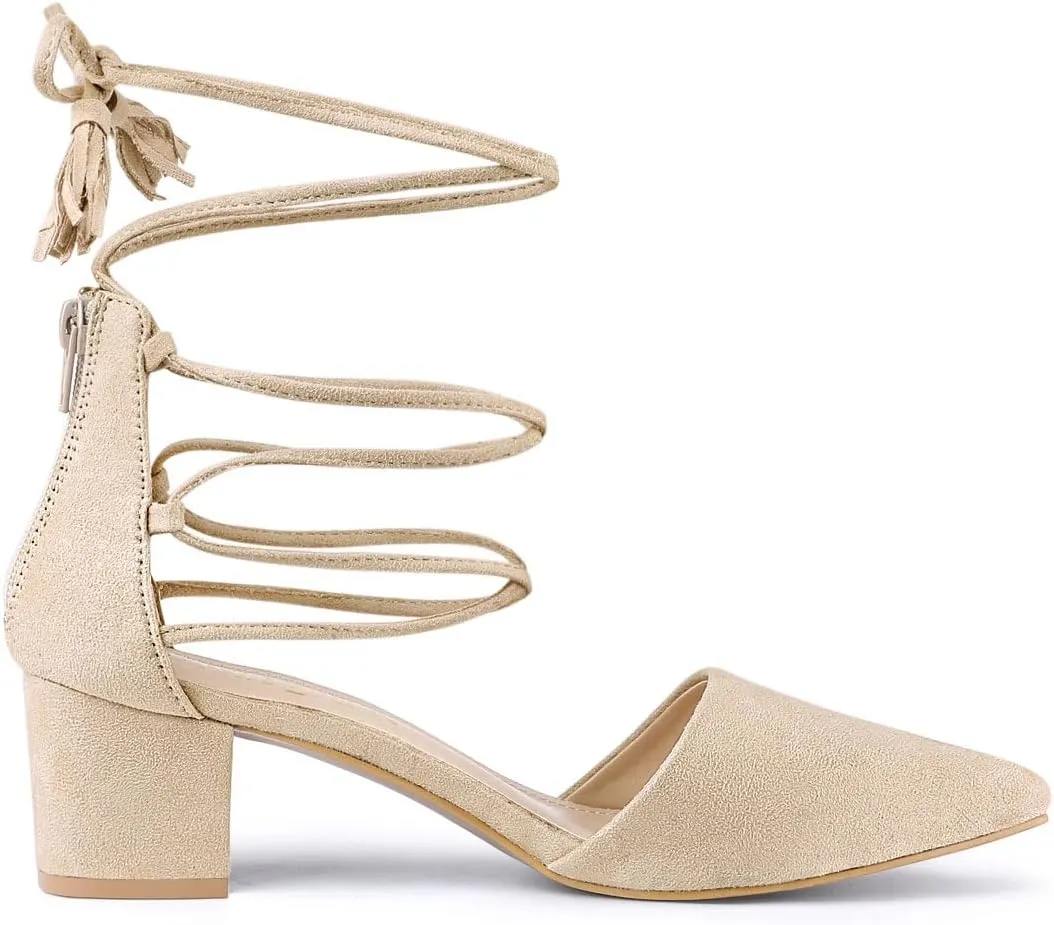 Allegra K Women's Pointed Toe Block Heels Lace Up Pumps