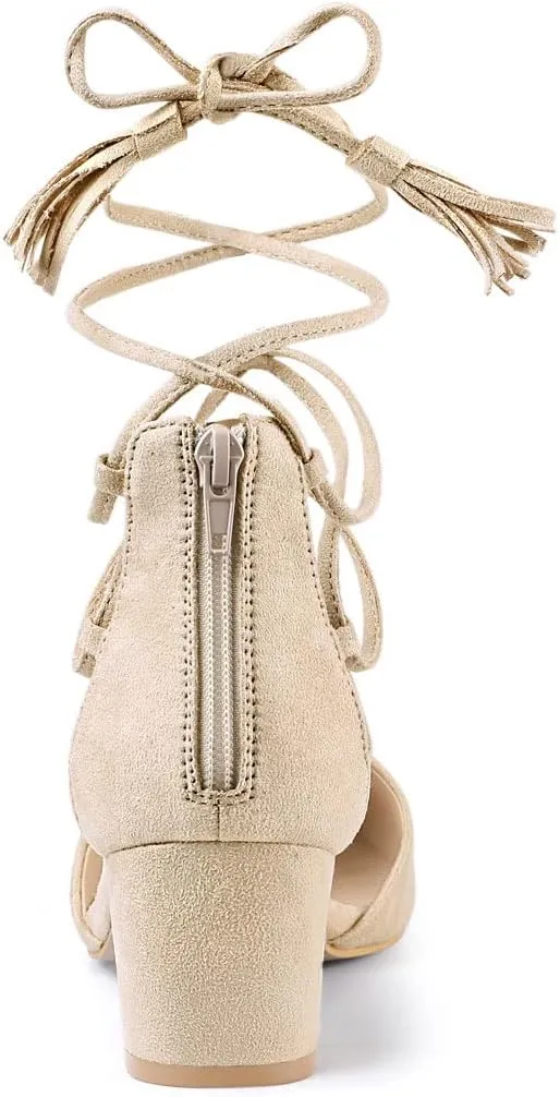 Allegra K Women's Pointed Toe Block Heels Lace Up Pumps