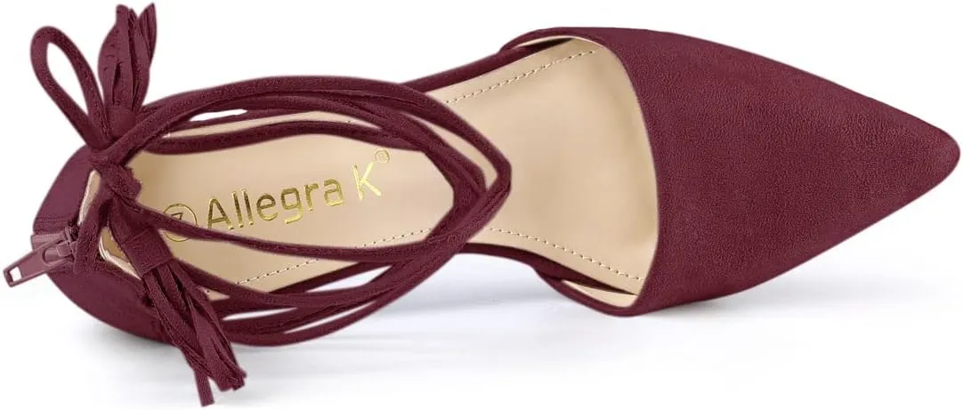 Allegra K Women's Pointed Toe Block Heels Lace Up Pumps