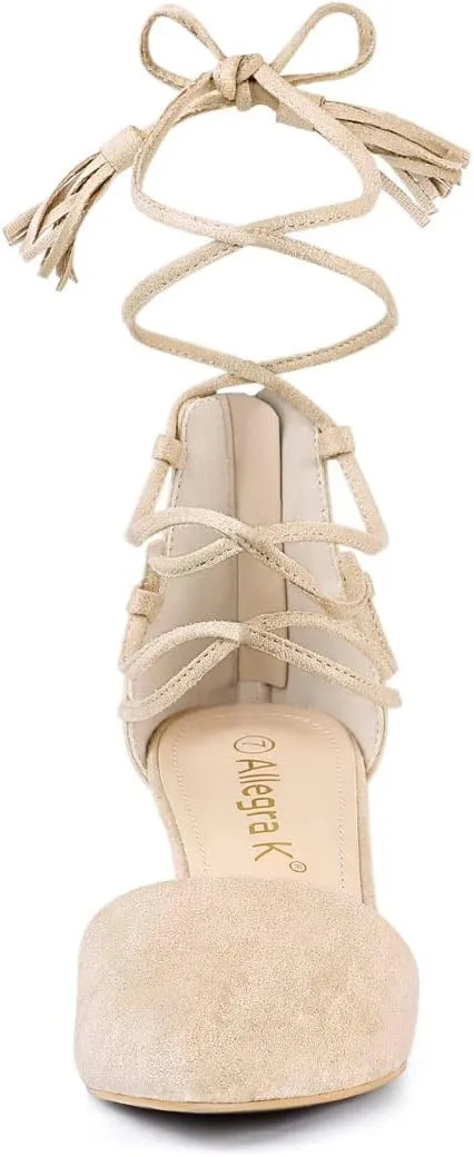 Allegra K Women's Pointed Toe Block Heels Lace Up Pumps