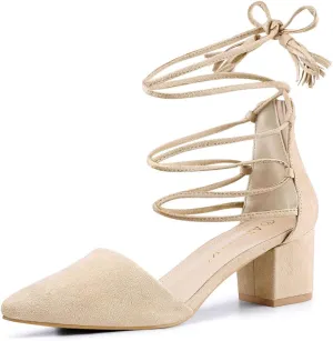Allegra K Women's Pointed Toe Block Heels Lace Up Pumps