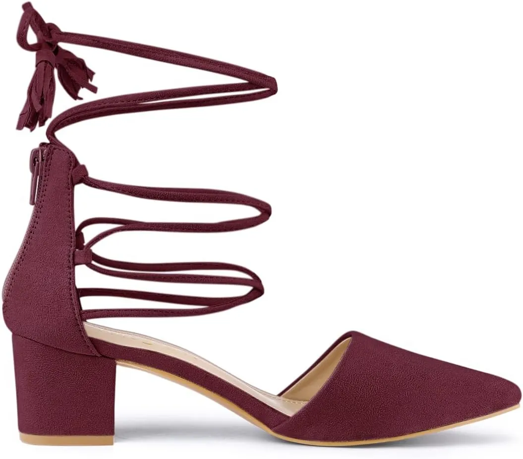 Allegra K Women's Pointed Toe Block Heels Lace Up Pumps