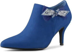 Allegra K Women's Pointed Toe Bow Decor Stiletto Heel Ankle Boots