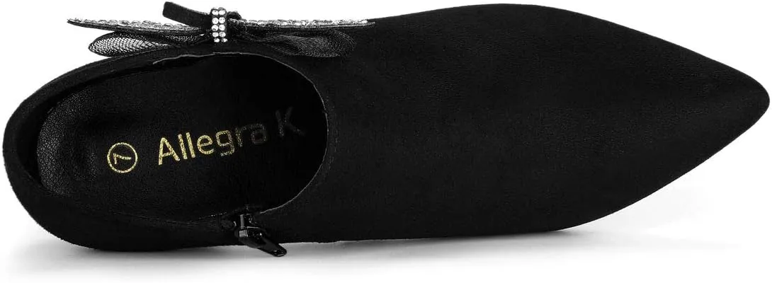 Allegra K Women's Pointed Toe Bow Decor Stiletto Heel Ankle Boots
