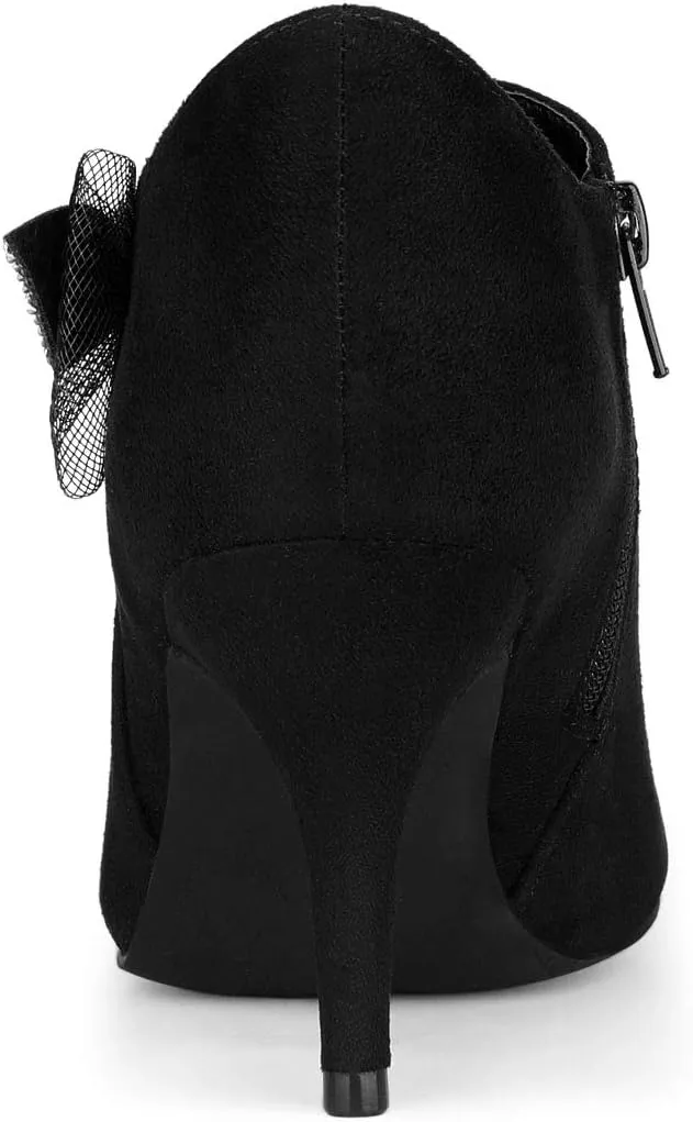 Allegra K Women's Pointed Toe Bow Decor Stiletto Heel Ankle Boots