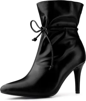 Allegra K Women's Pointed Toe Drawstring Pull on Stiletto Heel Ankle Boots