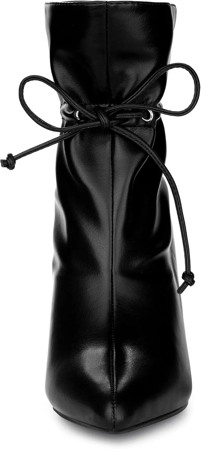 Allegra K Women's Pointed Toe Drawstring Pull on Stiletto Heel Ankle Boots