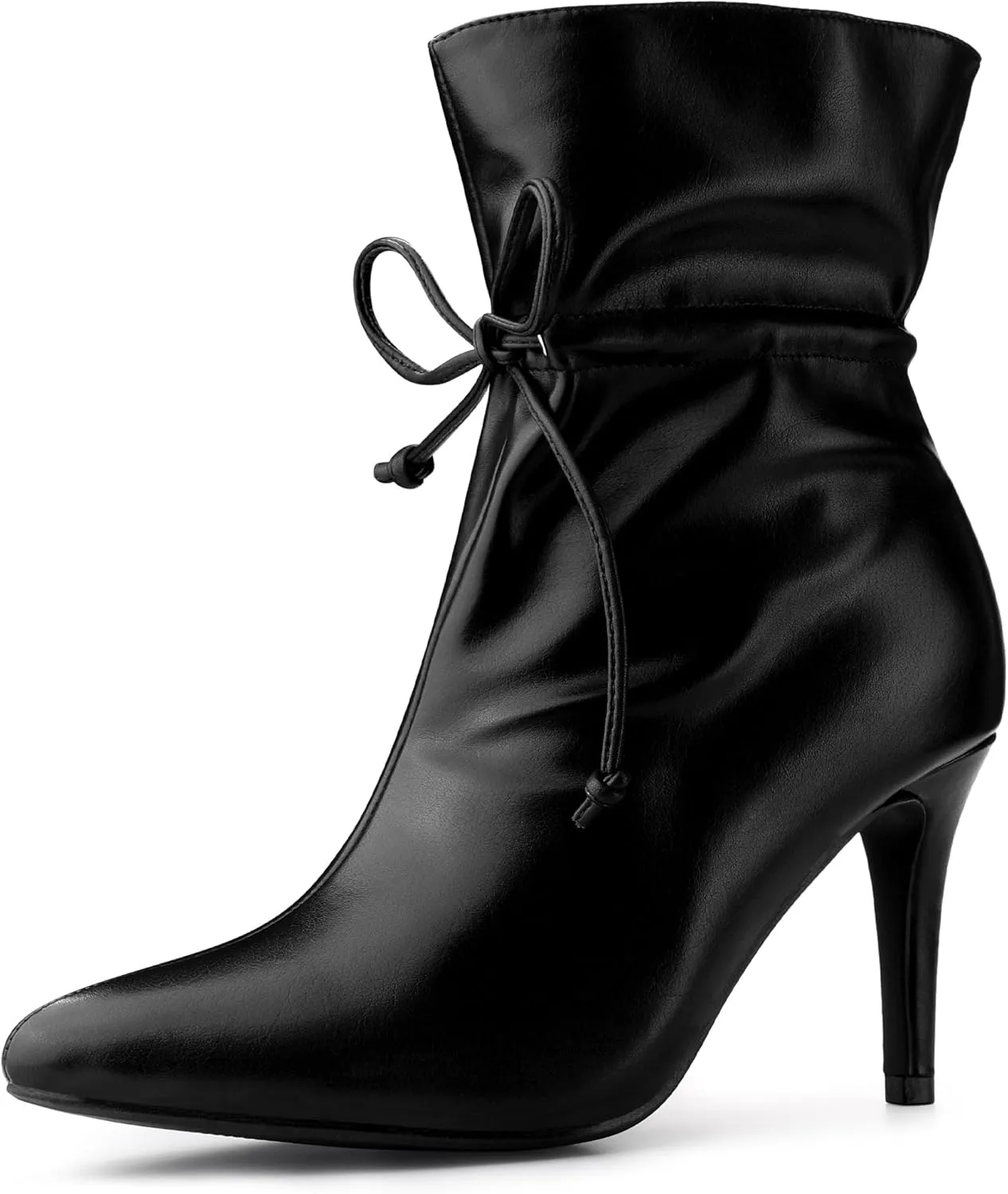 Allegra K Women's Pointed Toe Drawstring Pull on Stiletto Heel Ankle Boots