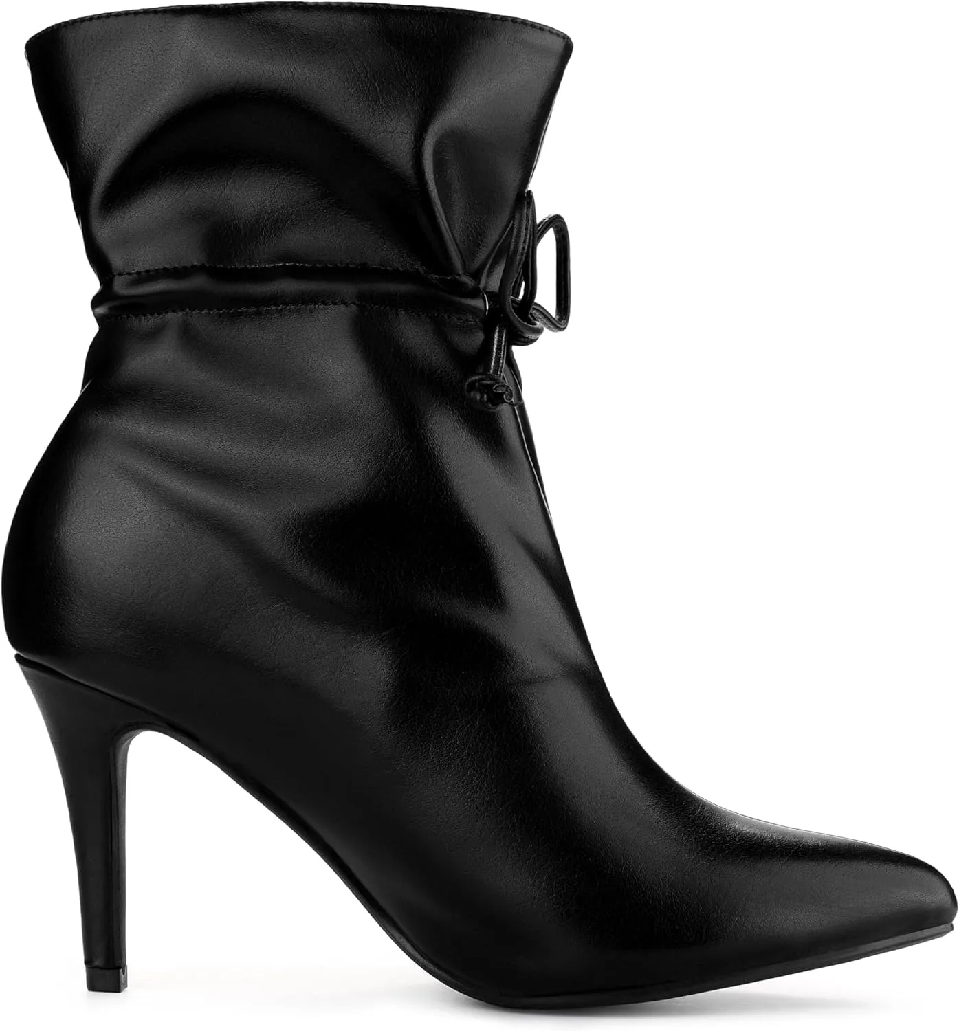 Allegra K Women's Pointed Toe Drawstring Pull on Stiletto Heel Ankle Boots