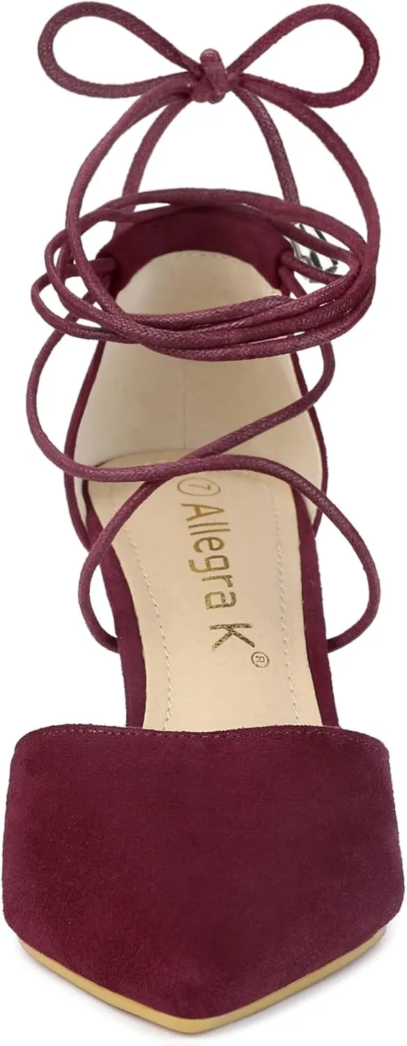 Allegra K Women's Pointed Toe Dress Pumps Lace Up Stiletto Heels Sandals