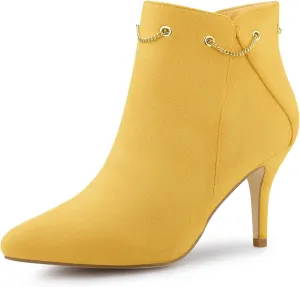 Allegra K Women's Pointed Toe Side Zip Stiletto Heel Yellow Ankle Booties 6 M US