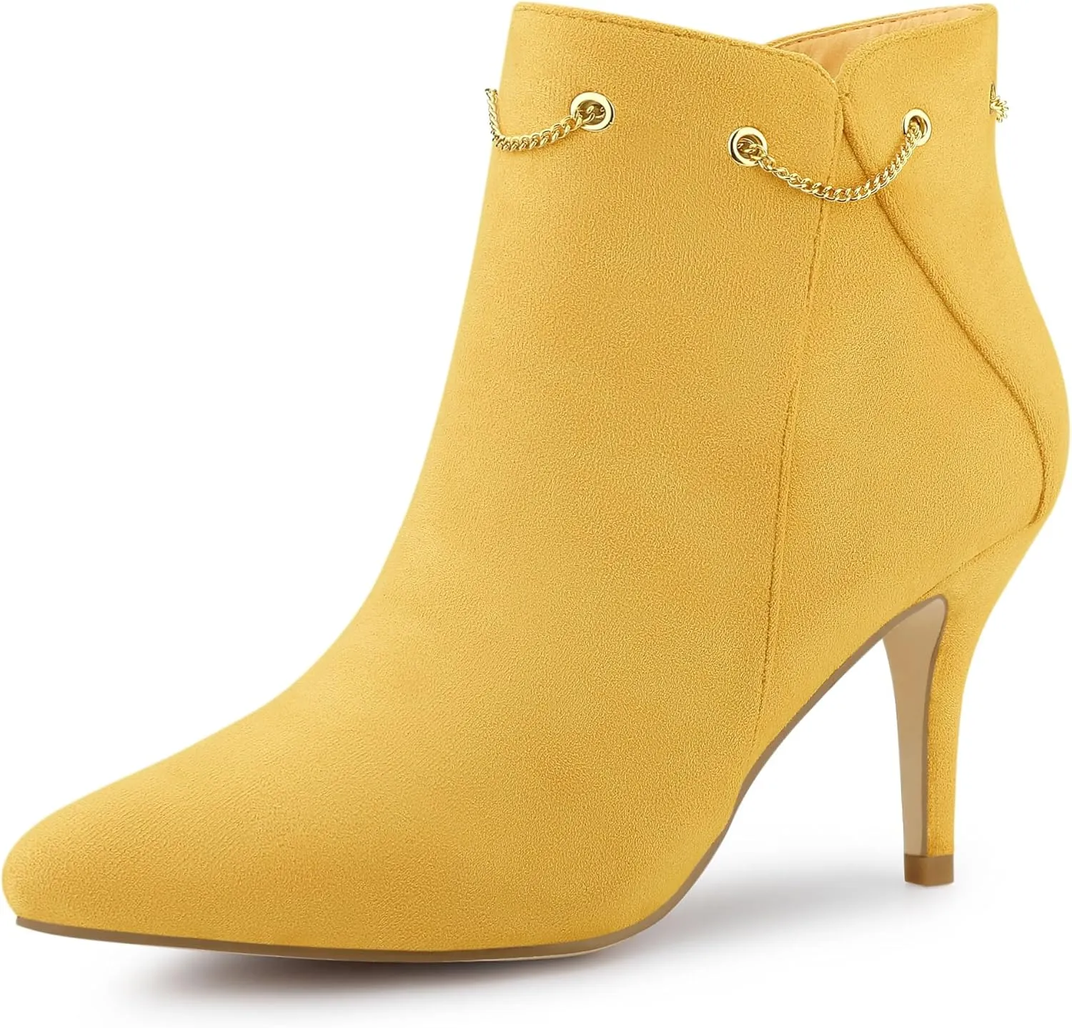 Allegra K Women's Pointed Toe Side Zip Stiletto Heel Yellow Ankle Booties 6 M US