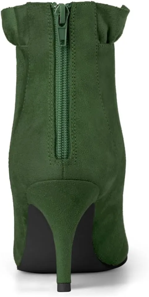 Allegra K Women's Pointed Toe Stiletto Heel Ruffle Ankle Boots